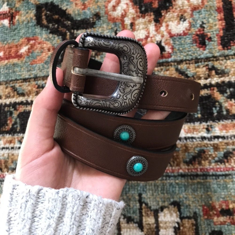Western Turqoise Silver Bucklet Belt Brown